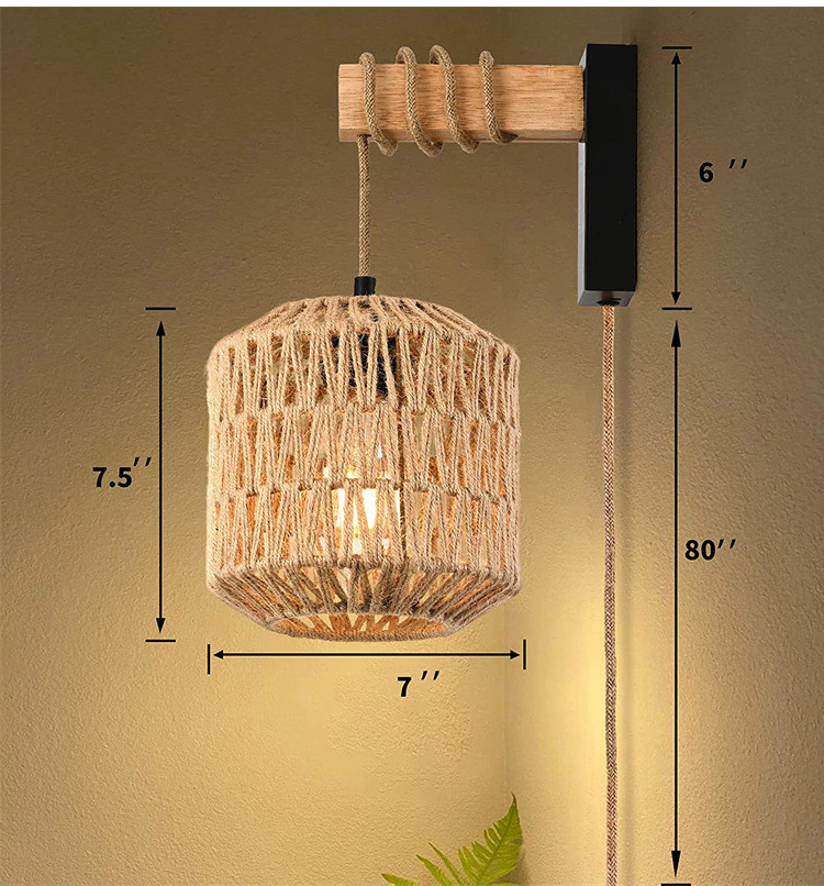 Woven natural modern art design rattan  wall lamp style bamboo  shade  decorative  boho lantern