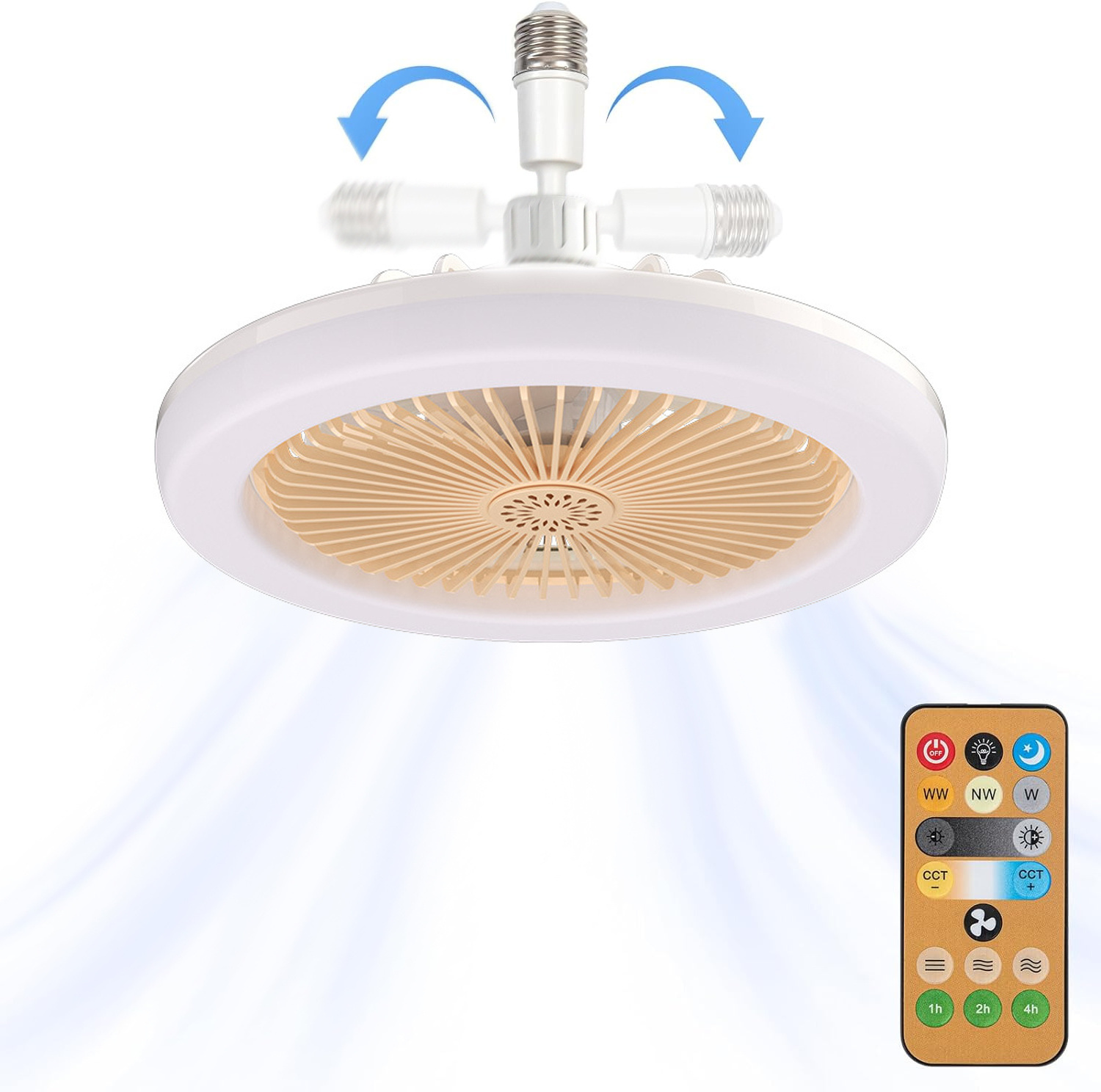 Ceiling remote control fan with lamp light bulb e27 led for room summer cooling 360 degree rotation blade  ac85-265v