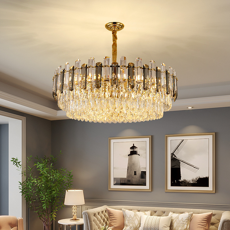 Hotel Luxury Golden Iron Crystal Ceiling Chandelier Hanging Home Decor Living Room Lustre Crystal Pendant Lamp Light Fixtures