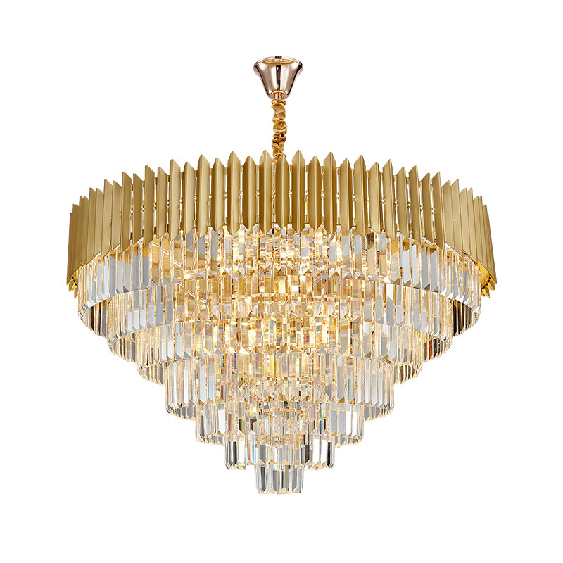 modern  elegant large luxury golden round circle crystal rock chandelier light decoration chandeliers creative  for living room