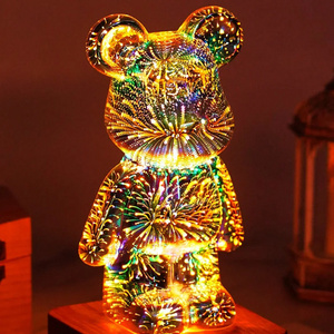 NEW LED 3D Glass Fireworks Bear Desktop Decorative Living Room Bedroom Rgb Small Night Light Atmosphere Lamp Creative Gift