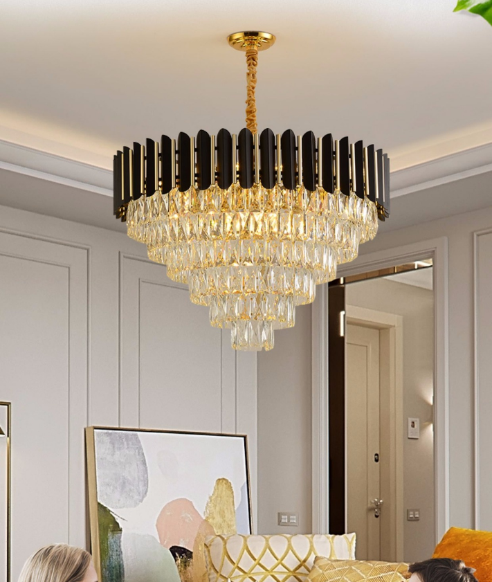 modern  elegant large luxury golden round circle crystal rock chandelier light decoration chandeliers creative  for living room