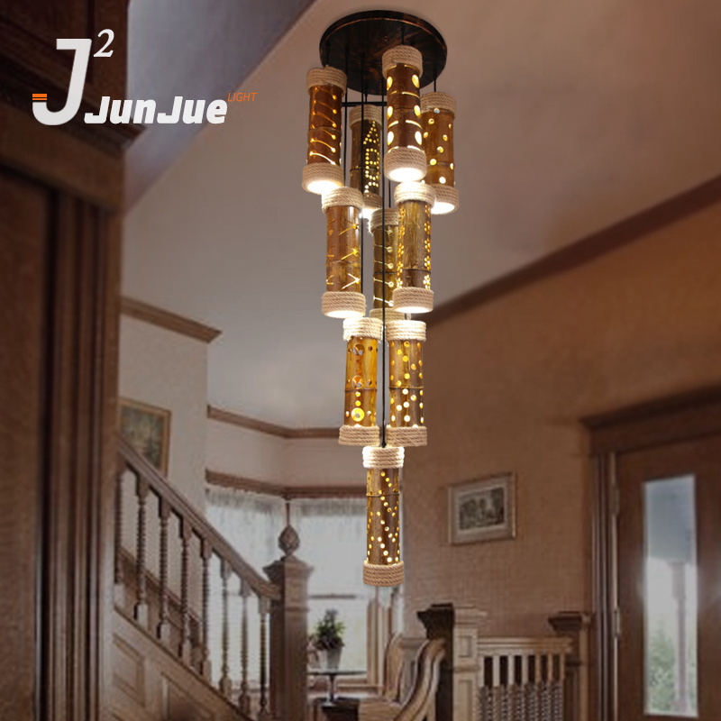 Modern Bamboo antique unique vintage large pendant dome light 2023 chandelier living room hotel with led  luxury