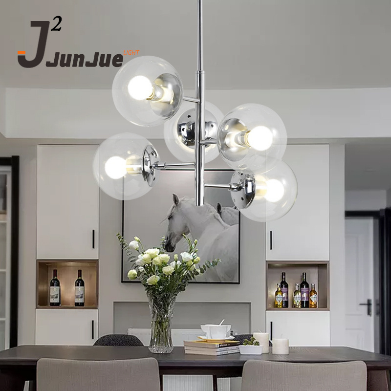 modern design glass ball pendant lamp 5 lampholder chrome color lamp