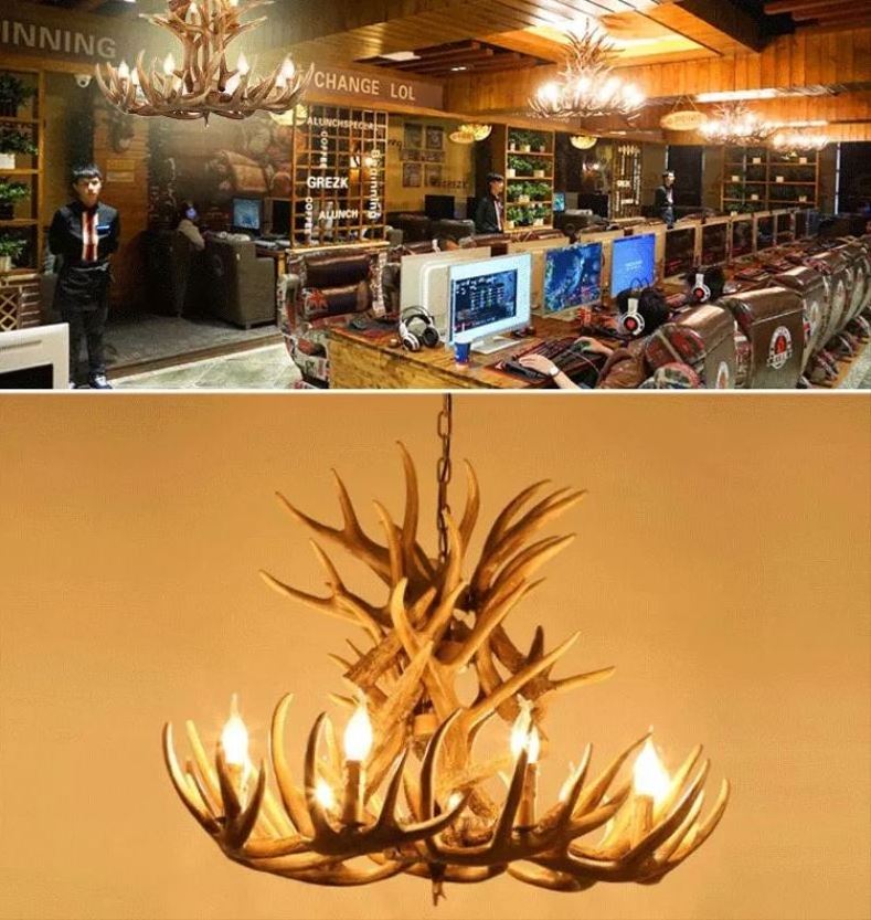 American rustic style antique Resin antler lamp chain chandelier for large hotel chandelier