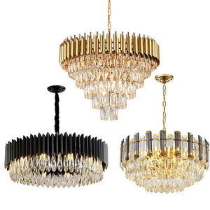 LED home modern elegant wholesale large luxury gold black living room villa oval crystal chandelier decorative for indoor lamps