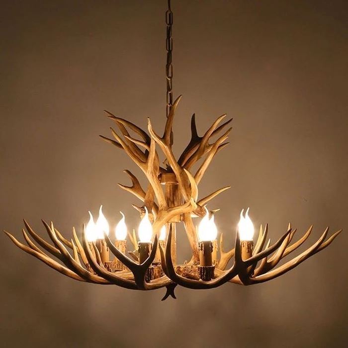 American rustic style antique Resin antler lamp chain chandelier for large hotel chandelier