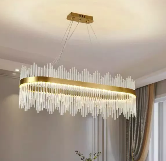 Gold led rectangle modern luxury lighting k9 crystal pendant light decorative hanging lights crystal chandelier for living room