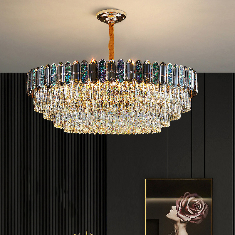 Hotel Luxury Golden Iron Crystal Ceiling Chandelier Hanging Home Decor Living Room Lustre Crystal Pendant Lamp Light Fixtures