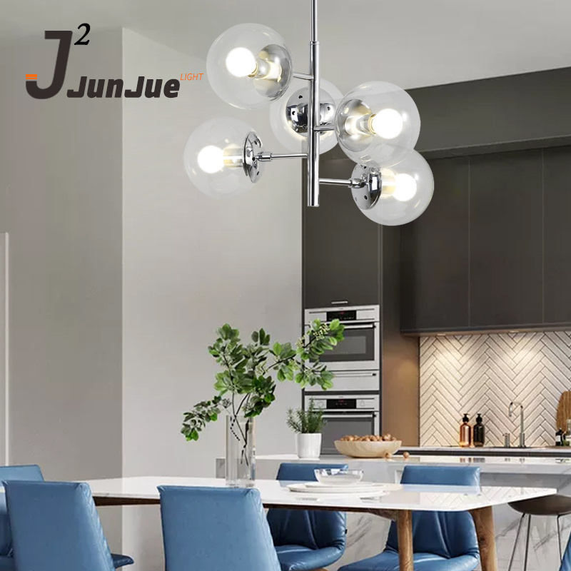 modern design glass ball pendant lamp 5 lampholder chrome color lamp