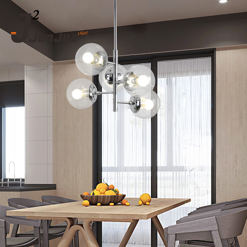 modern design glass ball pendant lamp 5 lampholder chrome color lamp