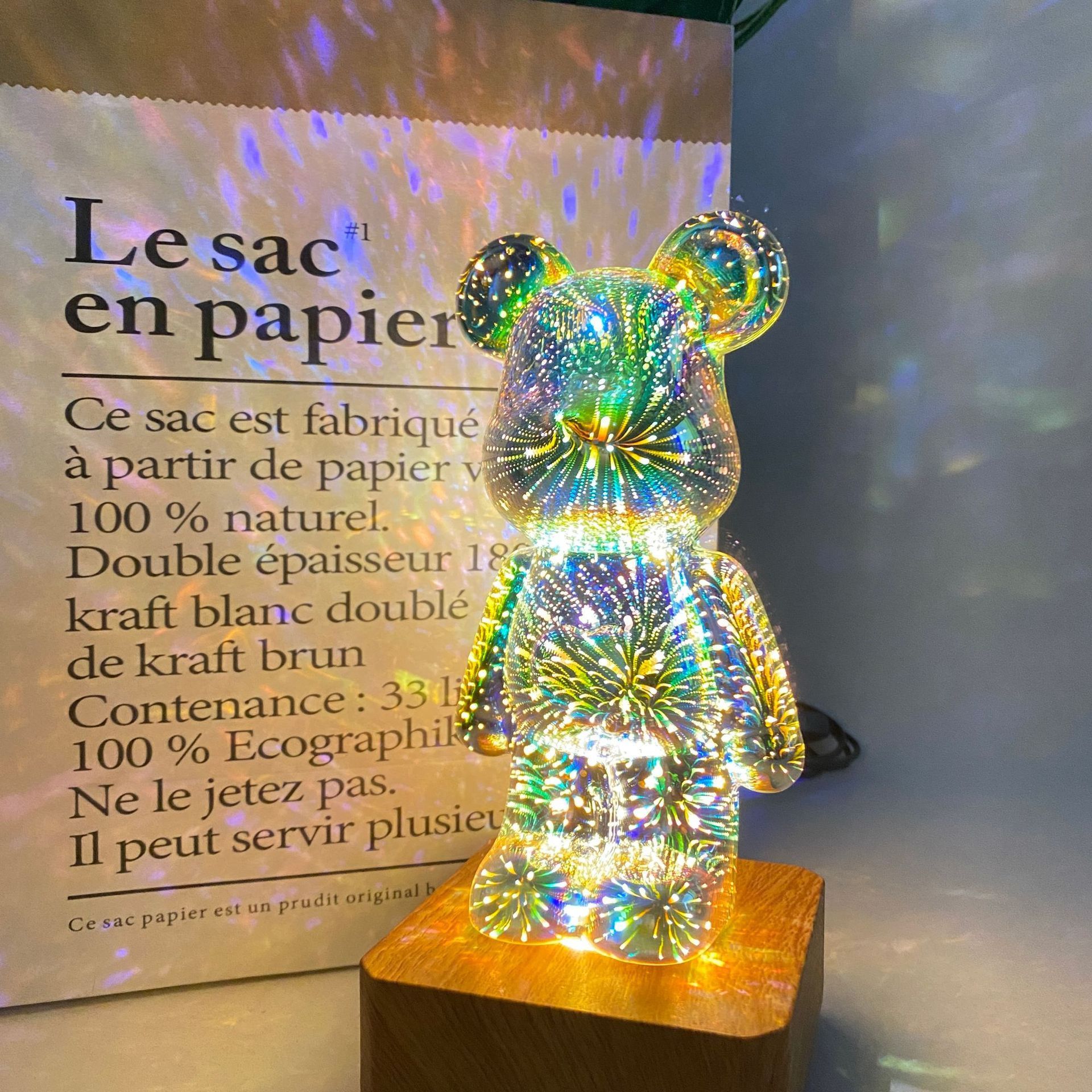 Modern 3D Glass Fireworks Little Bear Net Red Night Light Desktop Living Room Bedroom Decoration Rgb Smart Atmosphere Lighting