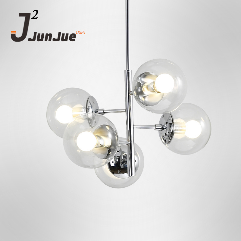 modern design glass ball pendant lamp 5 lampholder chrome color lamp