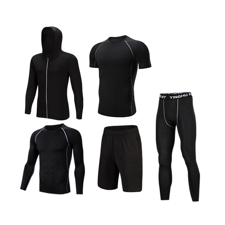 Man polyester spandex material quick dry breathable men activewear 5 pieces gym wear set