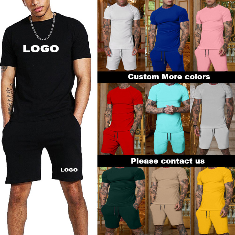 2024 new Customized logo man summer sports Casual drop-shoulder solid color t shirt and shorts sets men 2 pieces sets