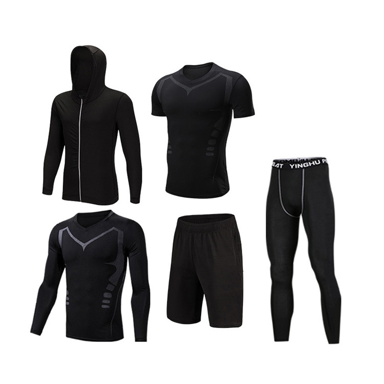 Man polyester spandex material quick dry breathable men activewear 5 pieces gym wear set