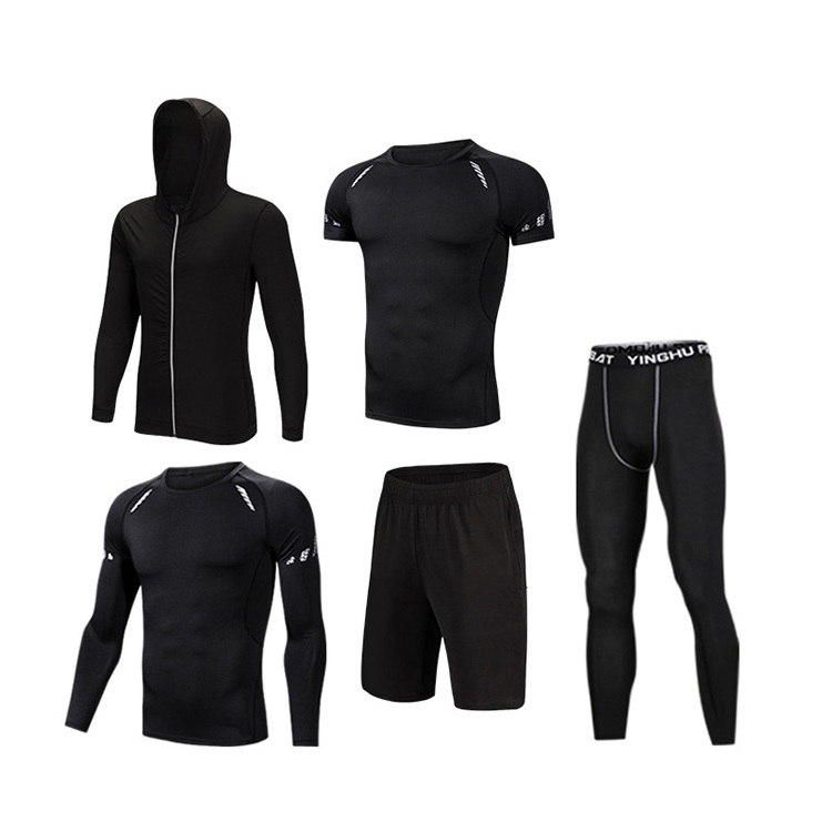 Man polyester spandex material quick dry breathable men activewear 5 pieces gym wear set