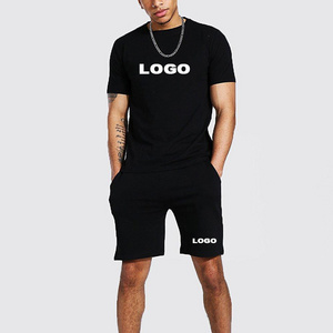 2024 new Customized logo man summer sports Casual drop-shoulder solid color t shirt and shorts sets men 2 pieces sets