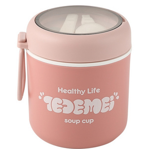 Portable 530ml Stainless Steel With PP Food Storage Container Thermos Kids Leakproof Bento Soup Cup Lunch Box With Spoon