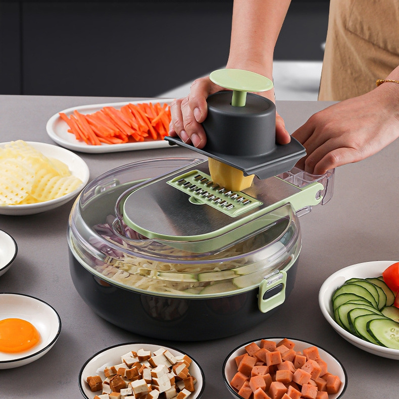 Stainless Steel Multifunctional Vegetable Cutter 9-In-1 Household Kitchen Slicer Potato Slicer Shredder Wiping And Draining