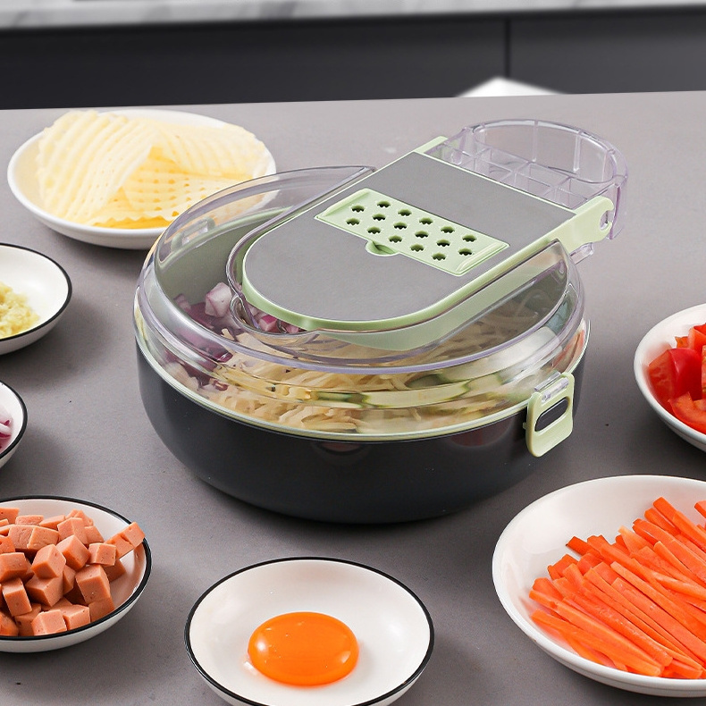 Stainless Steel Multifunctional Vegetable Cutter 9-In-1 Household Kitchen Slicer Potato Slicer Shredder Wiping And Draining