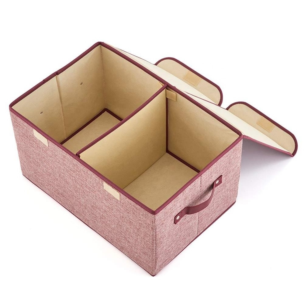 Large Lidded Storage Boxes Linen Fabric Foldable Cubes Bin Box Containers with Lid/Handles for Home, Office, Nursery, Toys