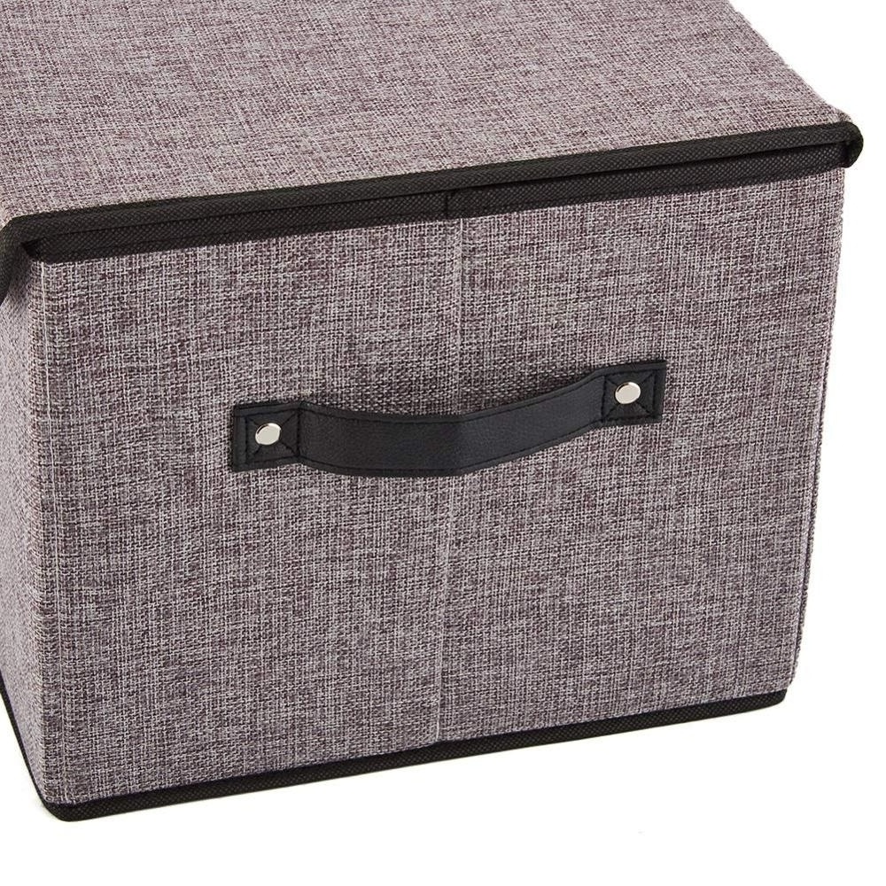 Large Lidded Storage Boxes Linen Fabric Foldable Cubes Bin Box Containers with Lid/Handles for Home, Office, Nursery, Toys