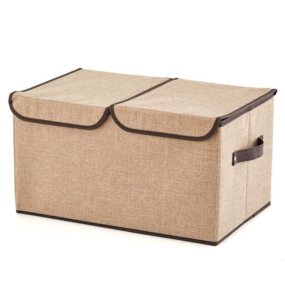 Large Lidded Storage Boxes Linen Fabric Foldable Cubes Bin Box Containers with Lid/Handles for Home, Office, Nursery, Toys