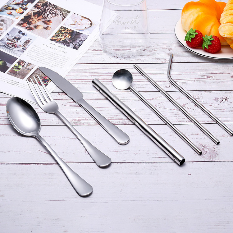 High Quality 304 stainless steel Long Straws with Spoon 2 in 1 metal Coffee cocktail stirrers straw