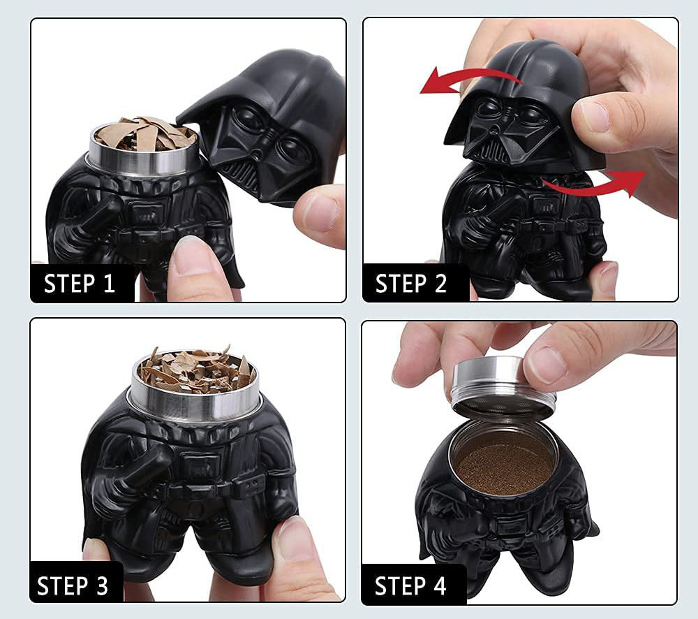 hot selling 3 layer metal cartoon cute black darth vader poke dragon ball pikachu bb8 smoking tobacco herb grinder