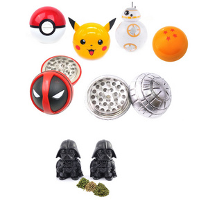 hot selling 3 layer metal cartoon cute black darth vader poke dragon ball pikachu bb8 smoking tobacco herb grinder