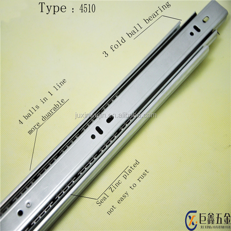 45mm width 4 fold ball bearing heavy duty furniture hydraulic telescopic drawer slides bearings 45mm drawer slide