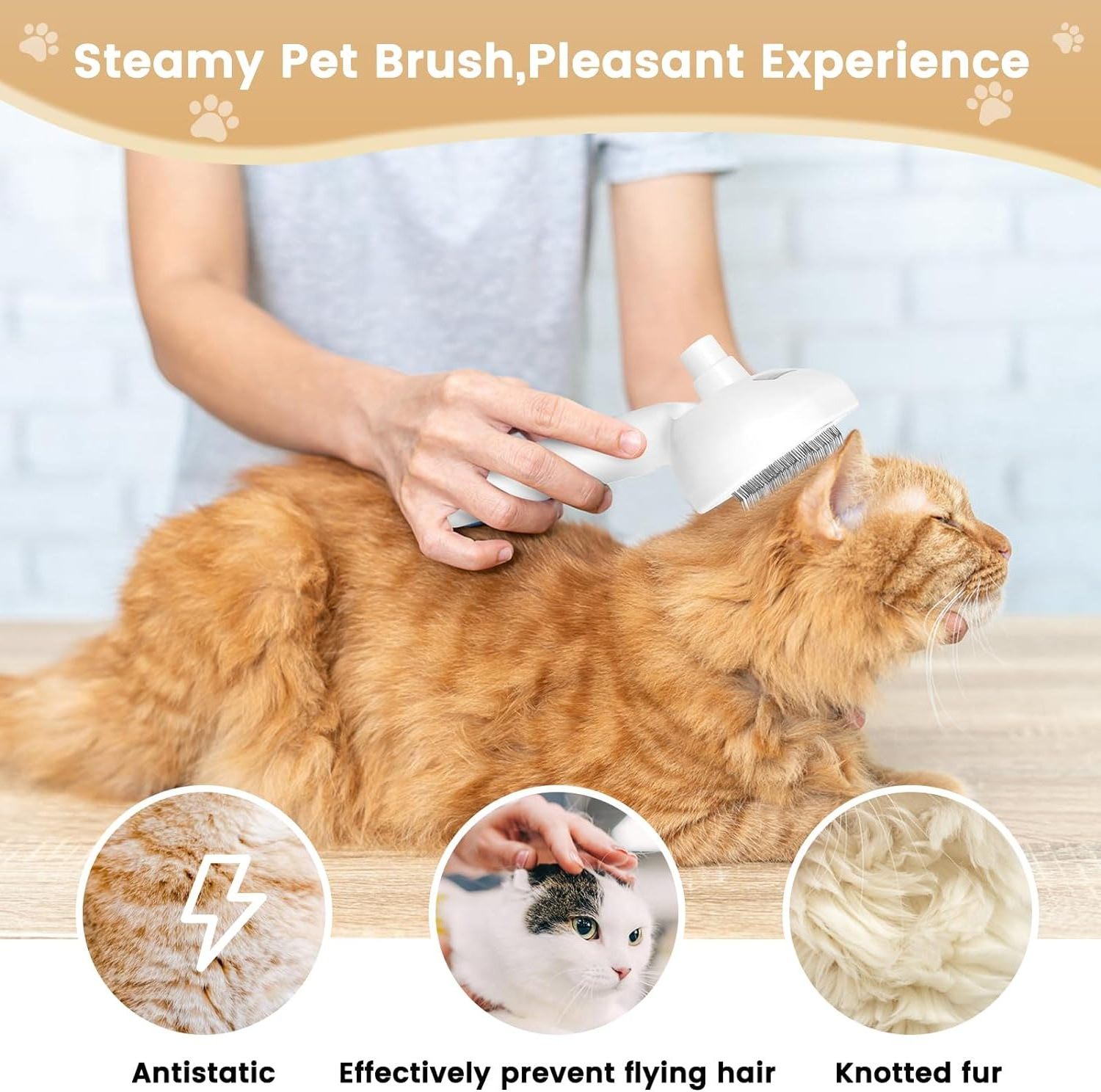 Cat Brush With Water Tank Pet Grooming Brush Massage Comb Remove Static Flying for Cat Dog Cleaning Skin Care