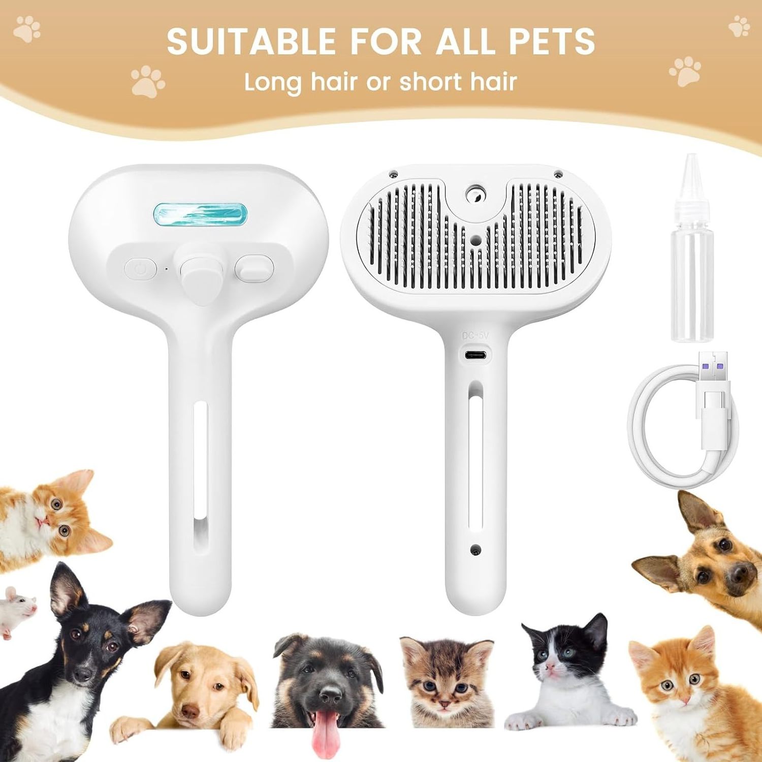 Cat Brush With Water Tank Pet Grooming Brush Massage Comb Remove Static Flying for Cat Dog Cleaning Skin Care