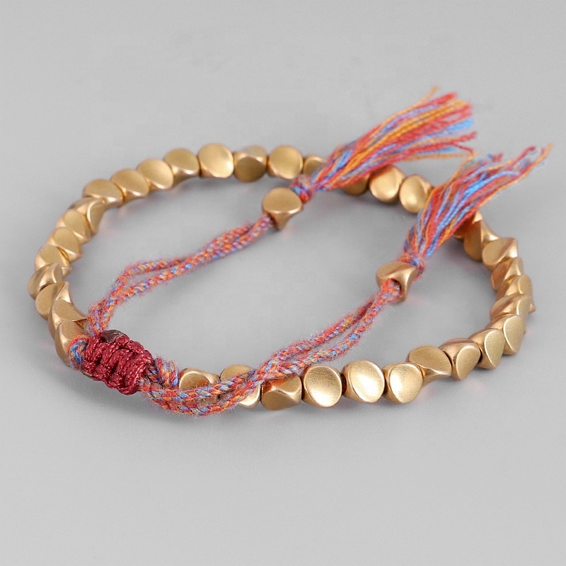 Handmade Tibetan Copper Beads Lucky Rope Bracelet & Bangles For Women Men Cotton Thread Bracelets Unique Jewelry Gift