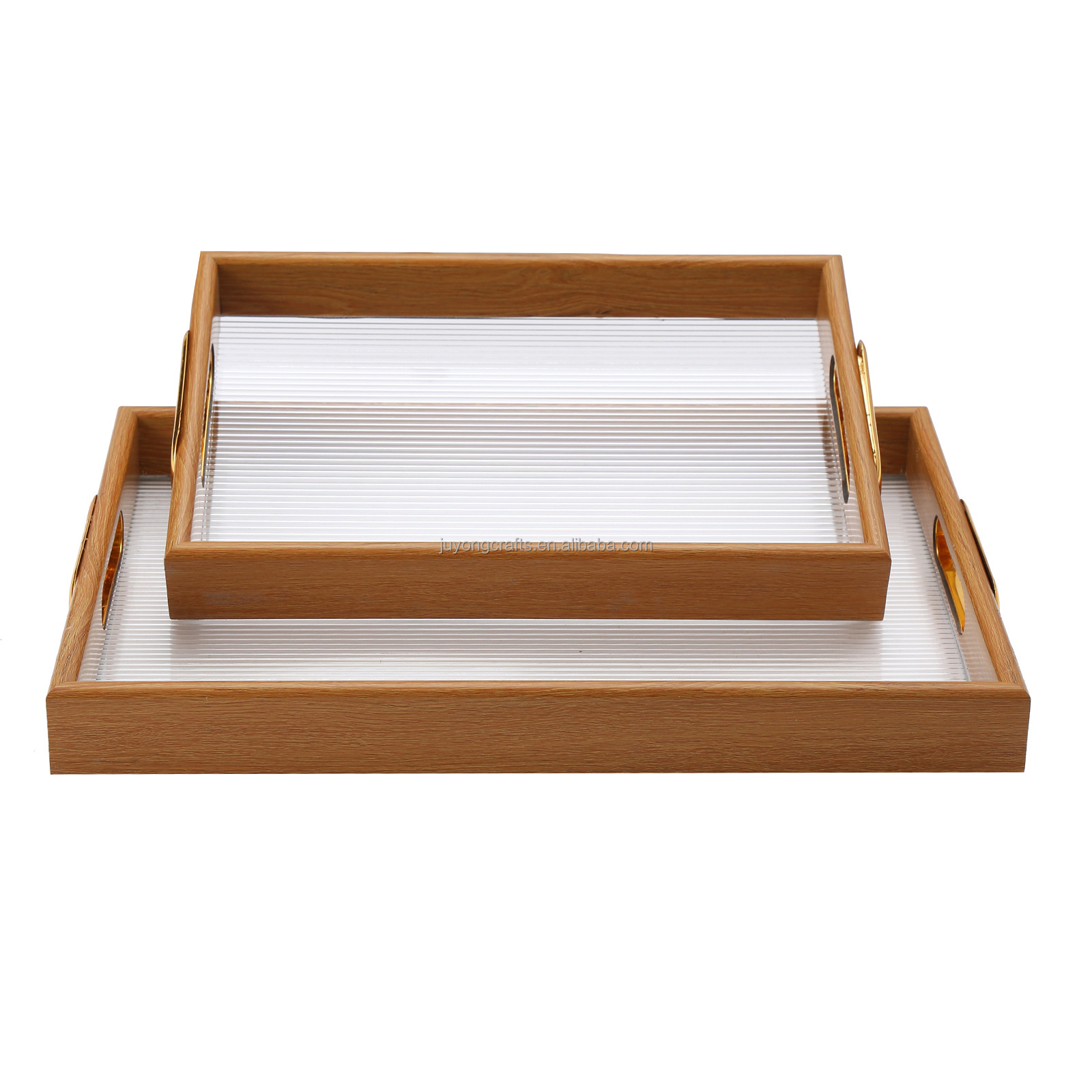 Luxury 2 Pac Acrylic Tray Handle Spill Proof Arabic Serving Tray Organizer Tray with Gold Color Box Handicraft Kitchen Organizer