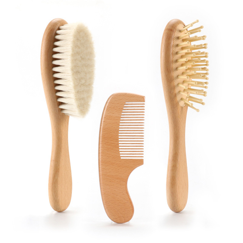 100% Nature Baby Hair Brush and Comb Set Eco-Friendly Wooden Baby Hair Brush