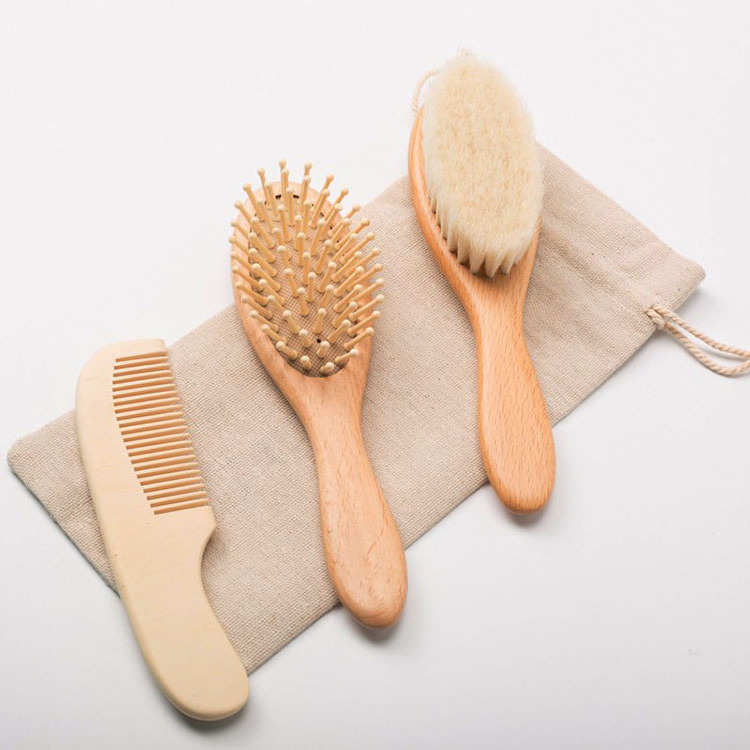 100% Nature Baby Hair Brush and Comb Set Eco-Friendly Wooden Baby Hair Brush