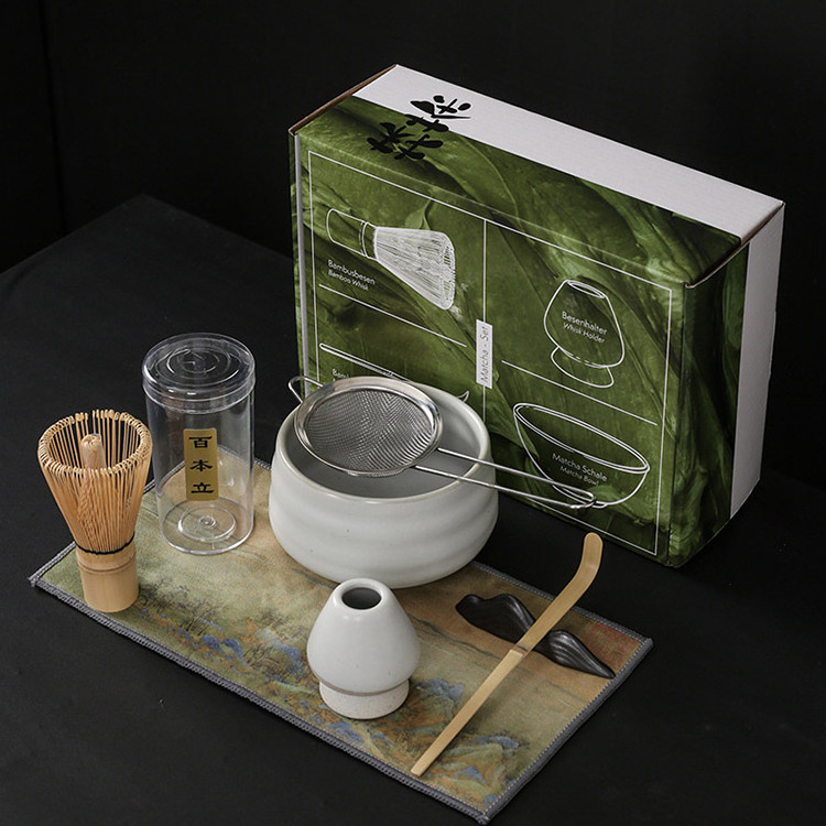 Wholesale Custom Printed Bamboo Tea Whisk Kit Matcha Green Bowl Tea Set With Cheap Price