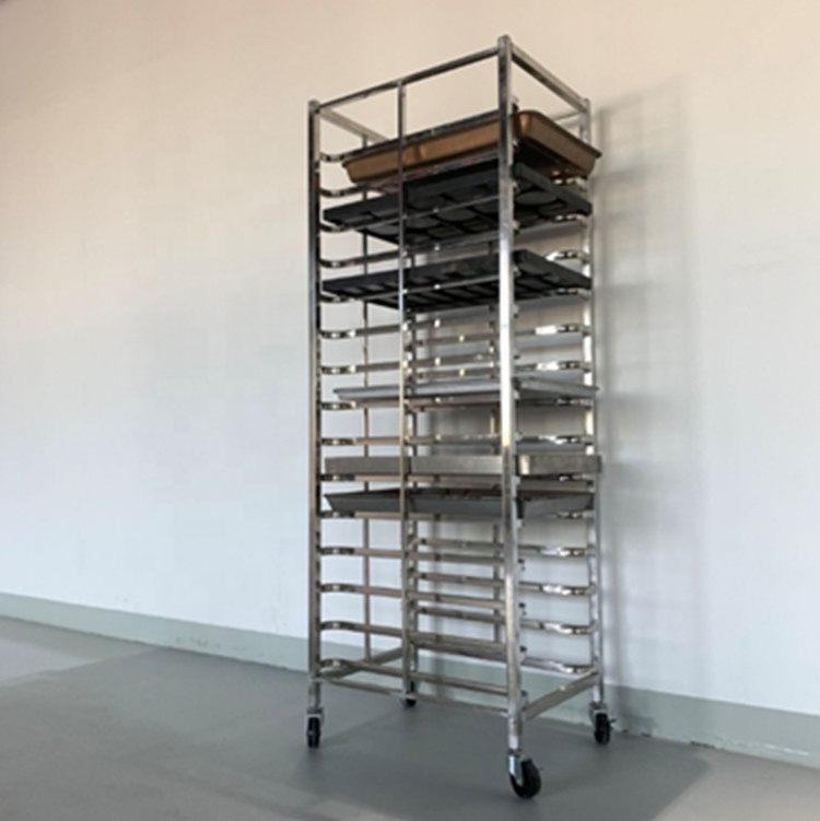 Easy to assemble 304 stainless steel tray trolley Kitchen Rack Bakery Trolley