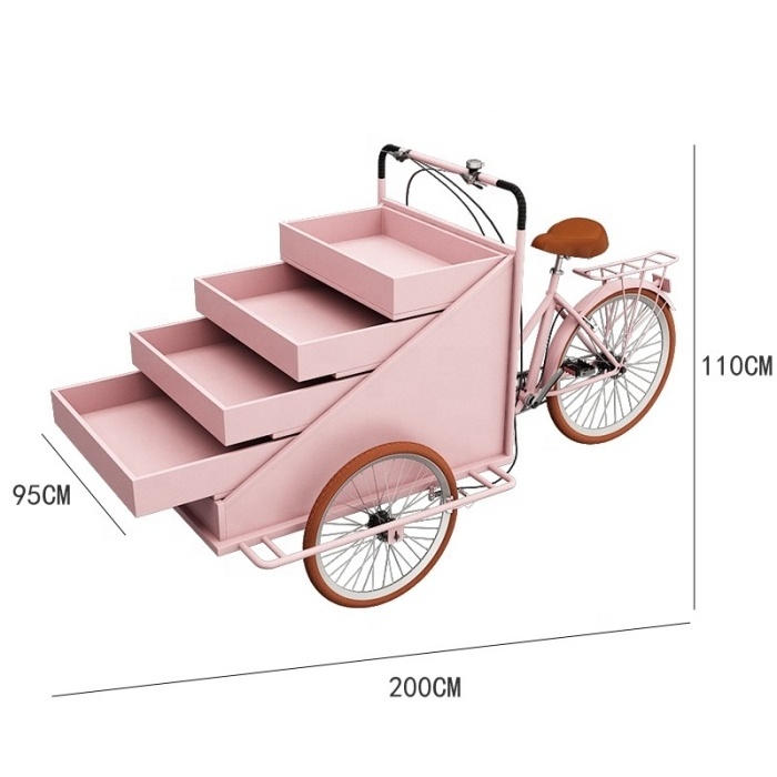 Colorful Portable folding cart Reverse riding donkey tricycle stall food truck mobile snack cart