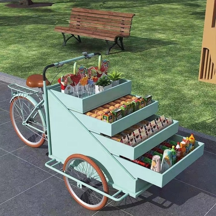 Customized movable flower cart food truck tricycle  buffet car fruit salvage beverage coffee cart