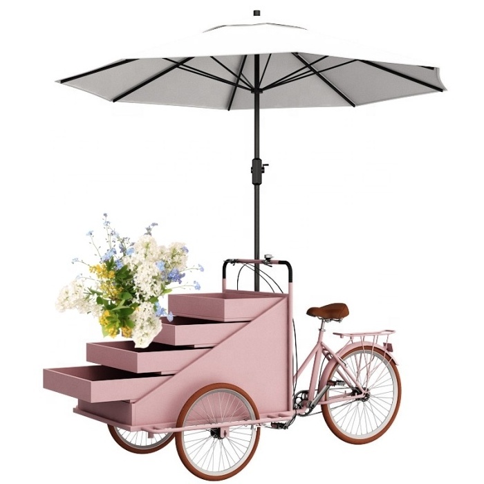 Customized movable flower cart food truck tricycle  buffet car fruit salvage beverage coffee cart