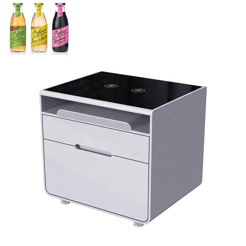 2021 New Trendy Products Smart Home Sidebed Nightstands Furniture Bed Side Table Silver Bedside Table with Mini Fridge Drawer