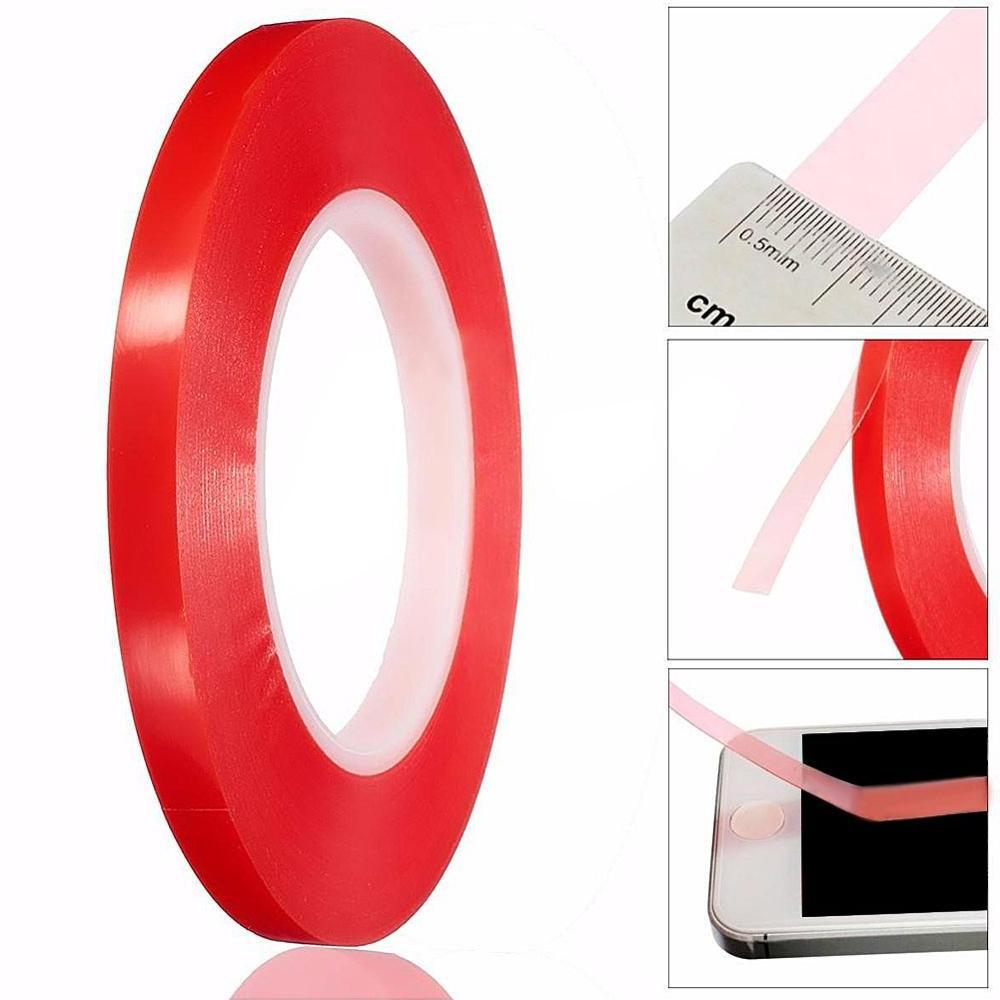 Width 1mm/2mm/3mm/5mm/6mm/8mm/10mm  25M Transparent Double Side Adhesive Tape  Red Film Sticky Adhesive Tape Cell Phone Repair