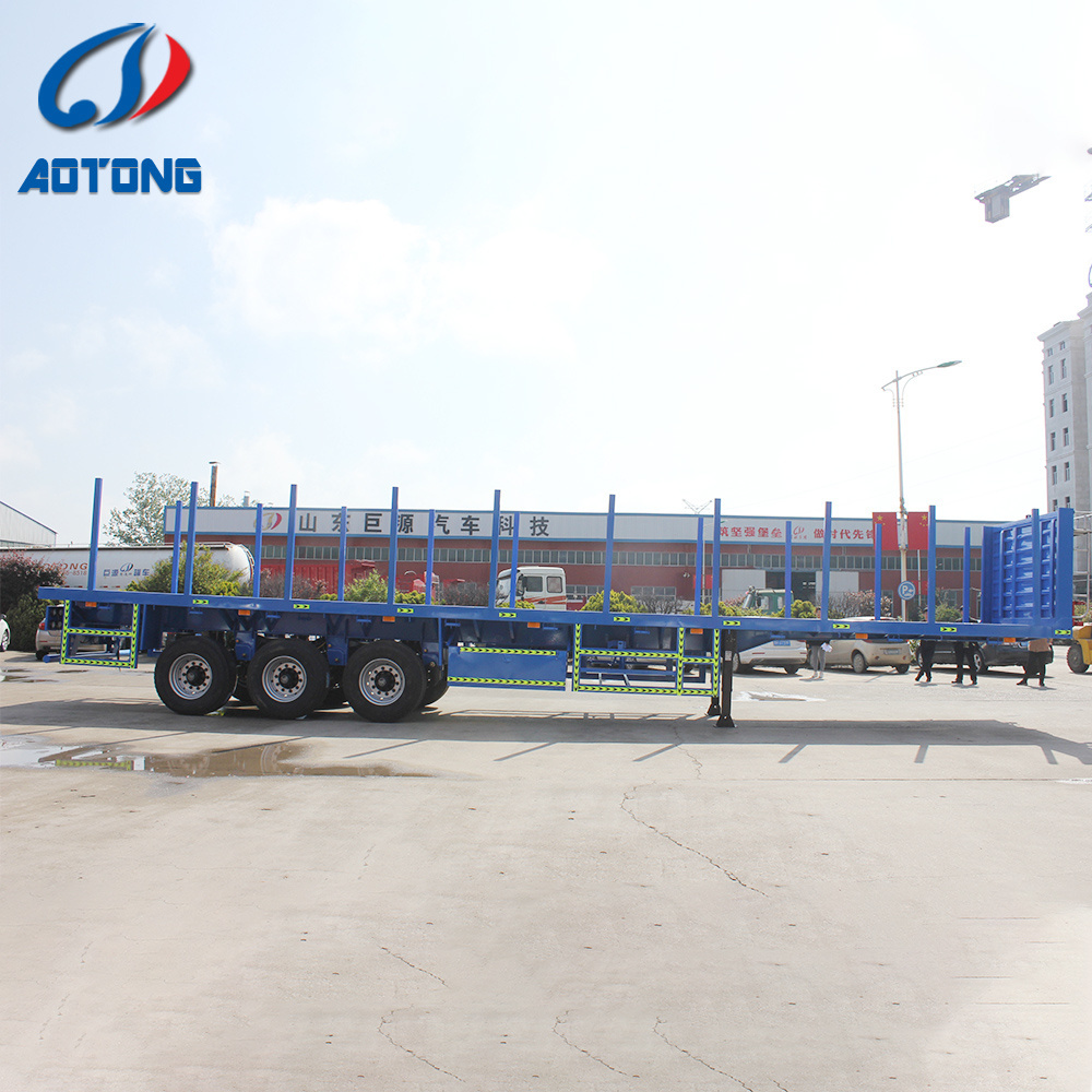 Aotong brand 3 axles Container truck trailer with side poles for timber and sugar cane transportation