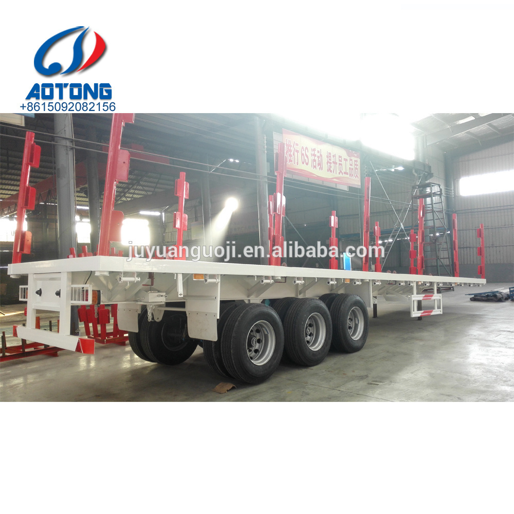 JUYUAN truck 40ft flat bed semi trailers 3 axles shipping container trailer good quality 20ft 45ft flatbed truck trailers