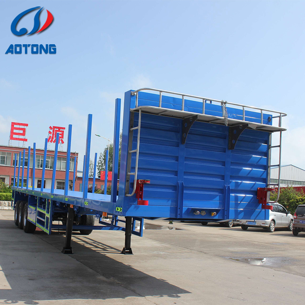 Aotong brand 3 axles Container truck trailer with side poles for timber and sugar cane transportation