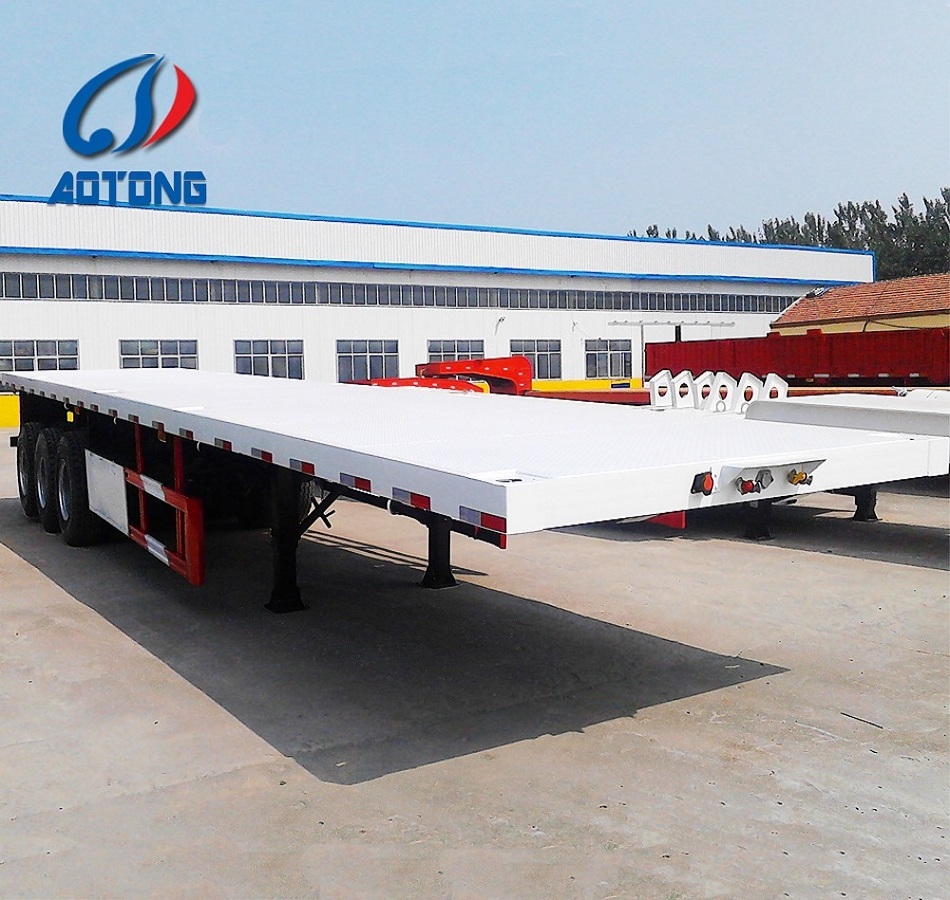 JUYUAN truck 40ft flat bed semi trailers 3 axles shipping container trailer good quality 20ft 45ft flatbed truck trailers