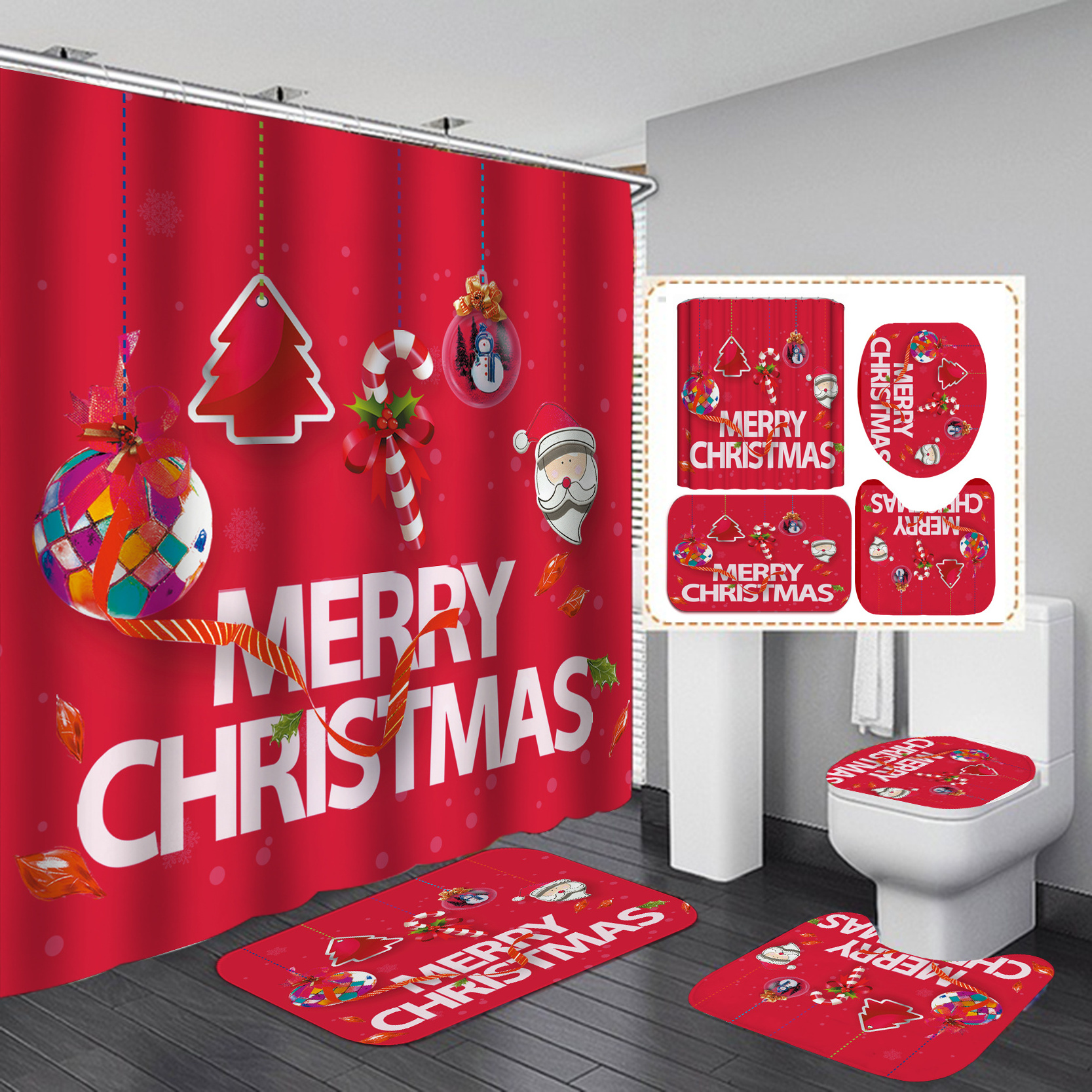 Wholesale Christmas Designers Rug Cortina De Bano Bathroom Mat Set With Shower Curtain